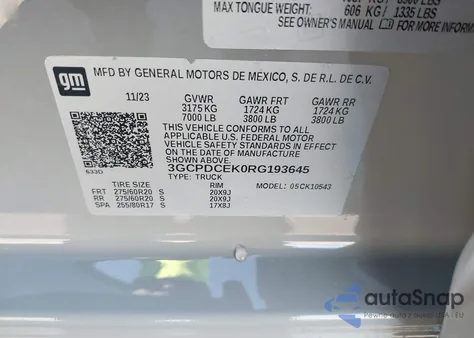 2024 Chevrolet Silverado 1500 4Wd Short Bed Custom Trail Boss из США, поврежденный, VIN 3GCPDCEK0RG193645